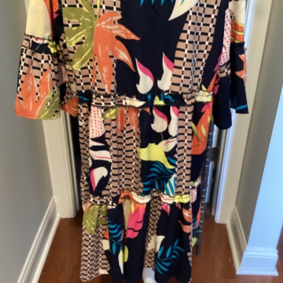 Swing A- Line V Neck  knee Length Dress (;Size: X- Large) ( Color: Multi) - Picture 7 of 9